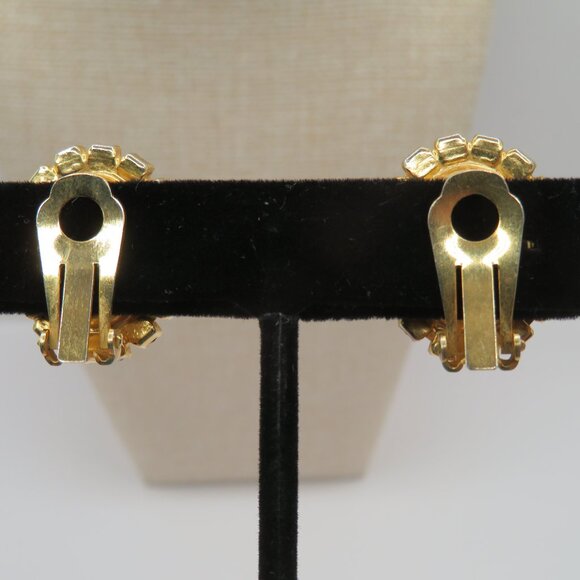 Vintage Clip-on AB Rhinestone Earrings Gold Tone - Picture 4 of 8